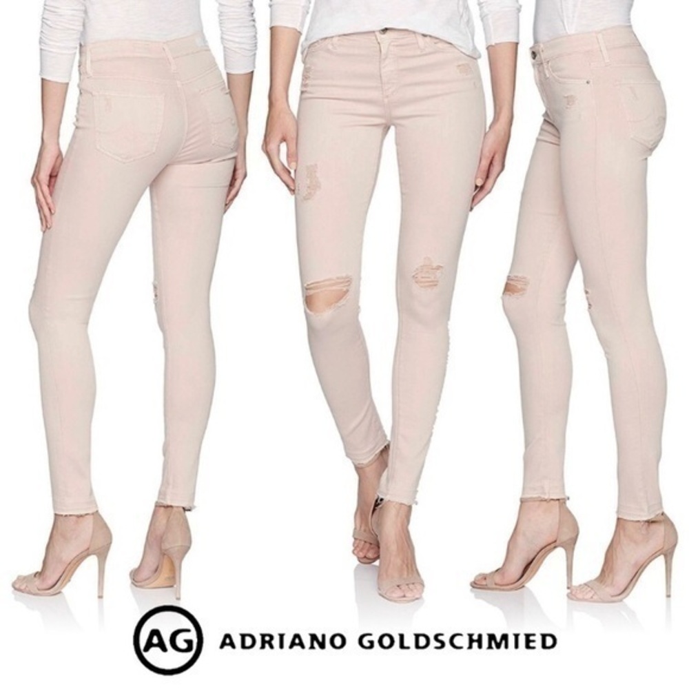 Ag Adriano Goldschmied Pale Pink Distressed Legging Ankle Super Skinny Jeans 28